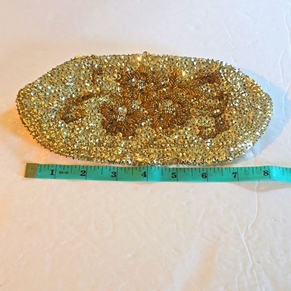 Micheri Gold Sequin BEADED Sparkle Vintage British MEDIUM clutch Handmade - Picture 6 of 8